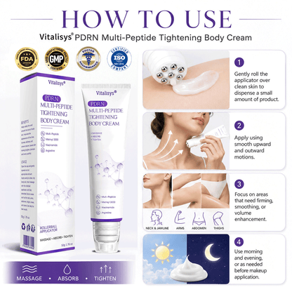 Vitalisys®💧PDRN Multi-Peptide Massaging Body Roller Cream- Anti-aging, Hydrating, Skin Firming & Lifting, Skin Repair, Even Tone, Acne and Dark Spot Treatment, Wart and Mole Removal, and Psoriasis Relief